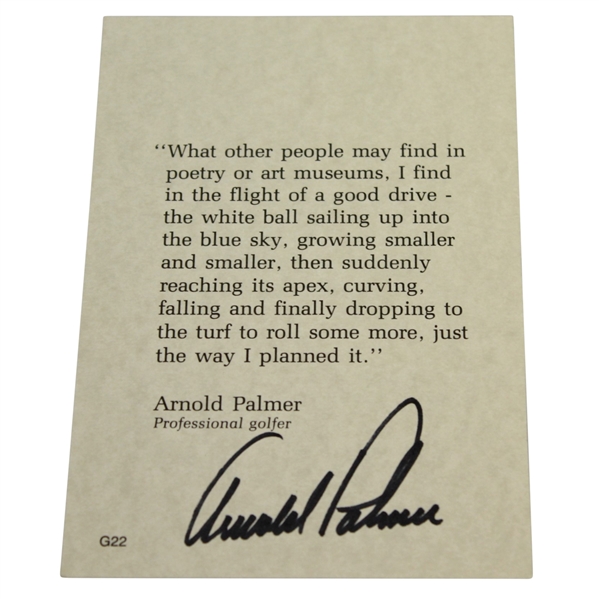 Arnold Palmer Signed 4x6 Quote Card - Driving the Golf Ball JSA ALOA