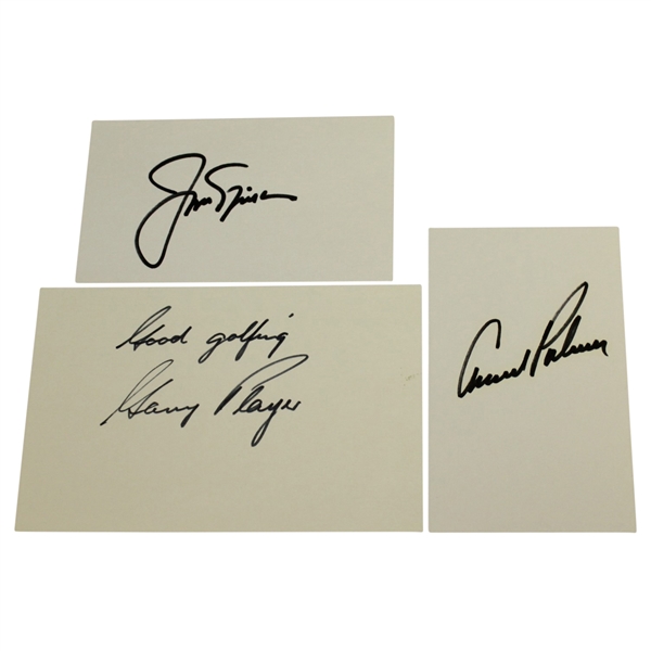Arnold Palmer, Jack Nicklaus, & Gary Player 'Big Three' Signed Index Cards JSA ALOA