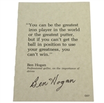 Ben Hogan Signed Quote Card About the Importance of Accurate Drives JSA ALOA