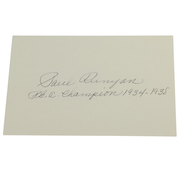 Paul Runyan Signed 4x6 Card with 'P.G.A. Champion 1934-1938' JSA ALOA