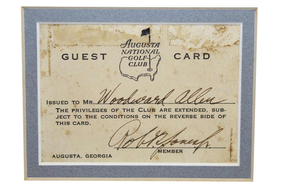 Robert Bobby T. Jones Jr. Signed Augusta National GC 1933 Guest Card-ONLY KNOWN, SPECIAL OPPORTUNITY