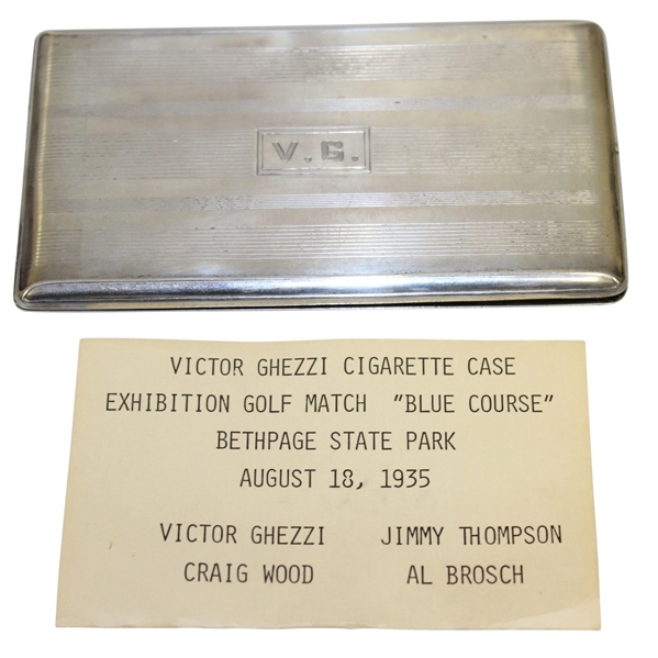 1935 Bethpage Blue (Tilly Design) Exhibition Match Silver Cigarette Case Engraved & Given to Vic Ghezzi