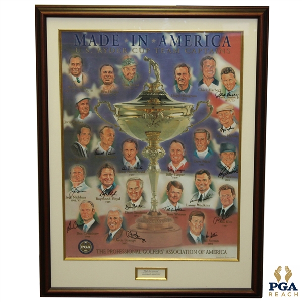 2004 US Ryder Cup Team Captains Poster Signed By 15 Captains Nelson, Palmer, Nicklaus & others JSA ALOA
