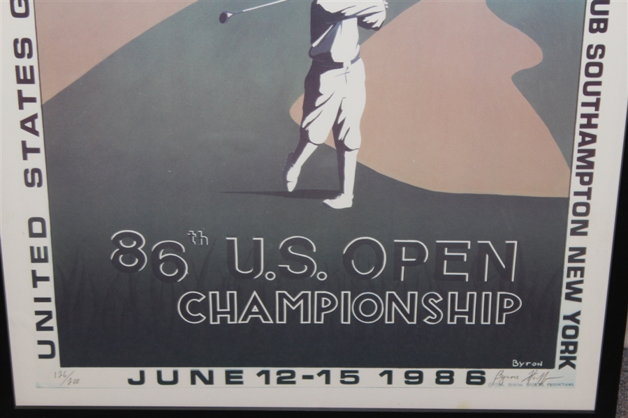 1986 US Open at Shinnecock Hills Artist Byron Huff Signed Poster - Ray Floyd Winner - Framed