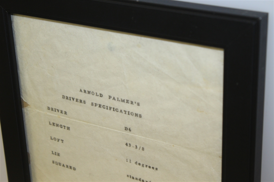 Arnold Palmer's D6 Driver Specifications Sheet - Framed