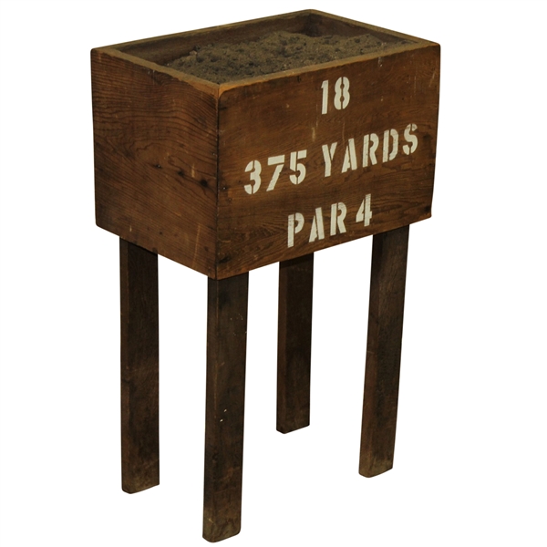 Circa 1900 Sand Tee Box - 18th Hole - Stenciled 375 Yards, Par 4, with Sand