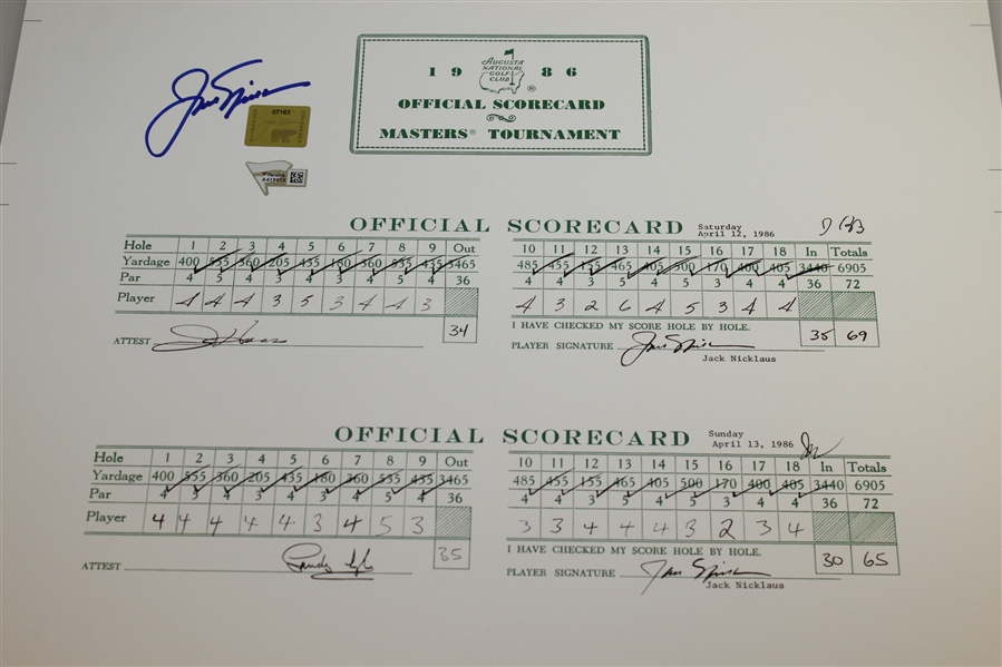 Jack Nicklaus Signed Scorecards From The 1986 Masters - Fanatics/Golden Bear Authentication Stickers