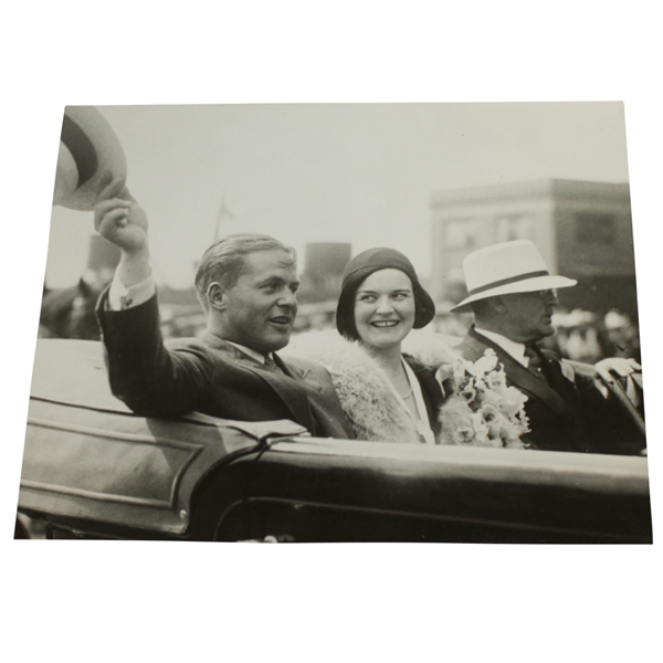 Bobby Jones, Wife Mary, and Father Col. Jones Sr. 1930 NY Parade USGA Stamped 8x10 B&W Photo