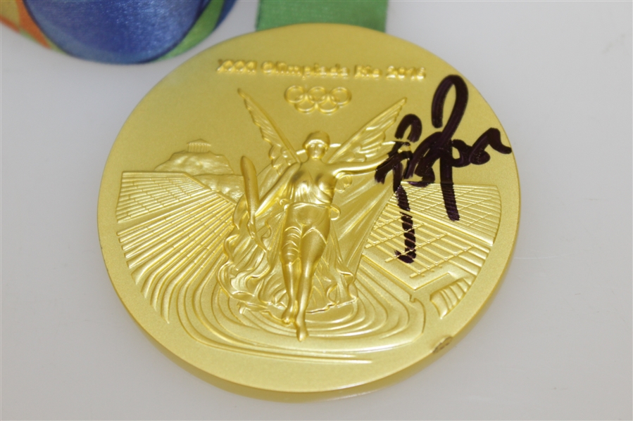 Justin Rose Winner Signed Replica 2016 Rio Olympics Gold Medal with Ribbon JSA #T98797