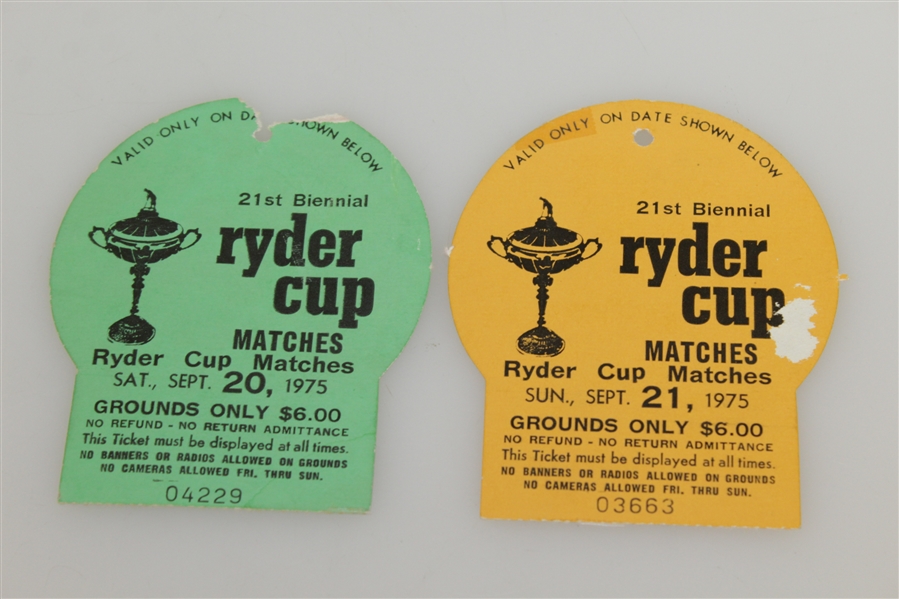 1975 Ryder Cup at Laurel Valley Package - Tickets, Program, Scorecard, Pairing Sheet