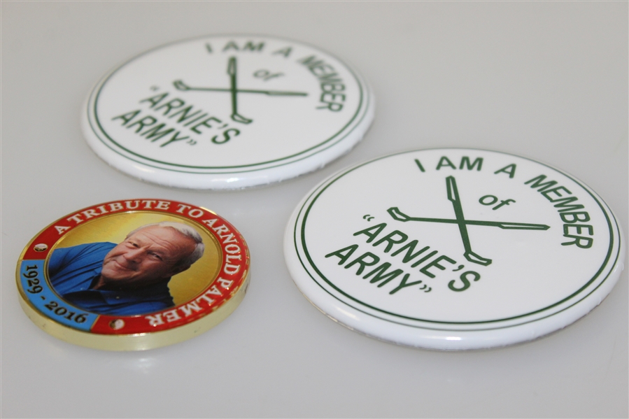 'A Tribute to Arnold Palmer' Coin with Two 'I Am A Member of Arnie's Army' Pins