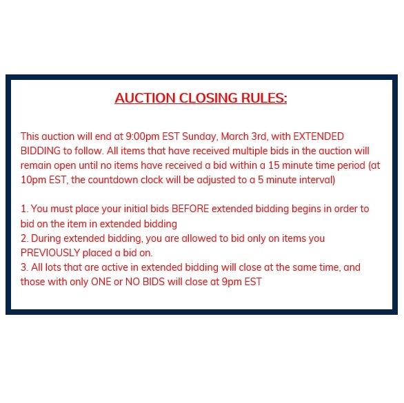 Auction Rules - Please Make Sure You Place Your Bids Before 9pm EST Sunday!