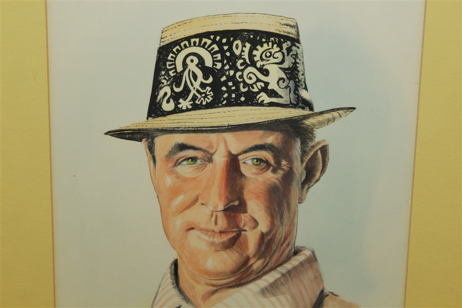 Sam Snead Ink & Pastel Portrait Signed by Artist Eugene Payne '73 - Framed