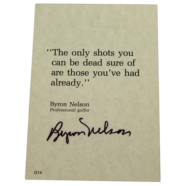 Byron Nelson Signed Quote Card Dead Sure Shots JSA ALOA