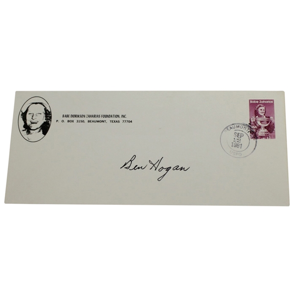 Ben Hogan Signed 1981 Babe Didrickson Stamp & Postal Mark Cachet JSA ALOA