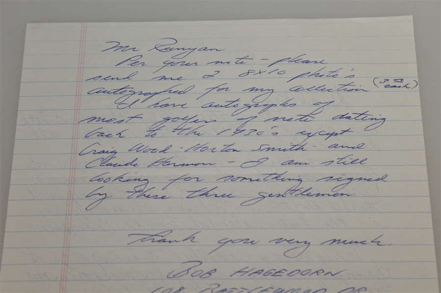 Paul Runyan Signed Hand-Written Full Page Letter with Smith, Wood, Harmon Content JSA ALOA