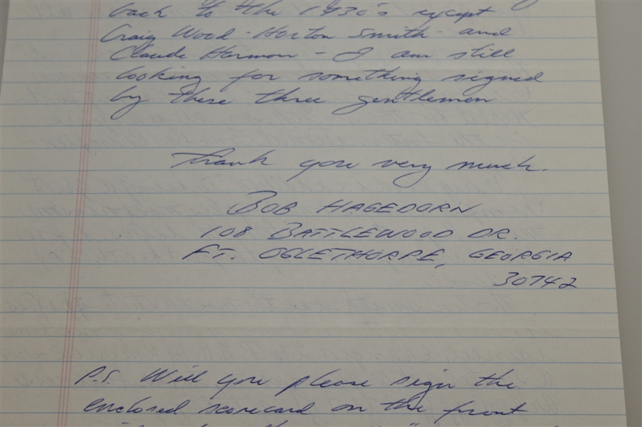 Paul Runyan Signed Hand-Written Full Page Letter with Smith, Wood, Harmon Content JSA ALOA