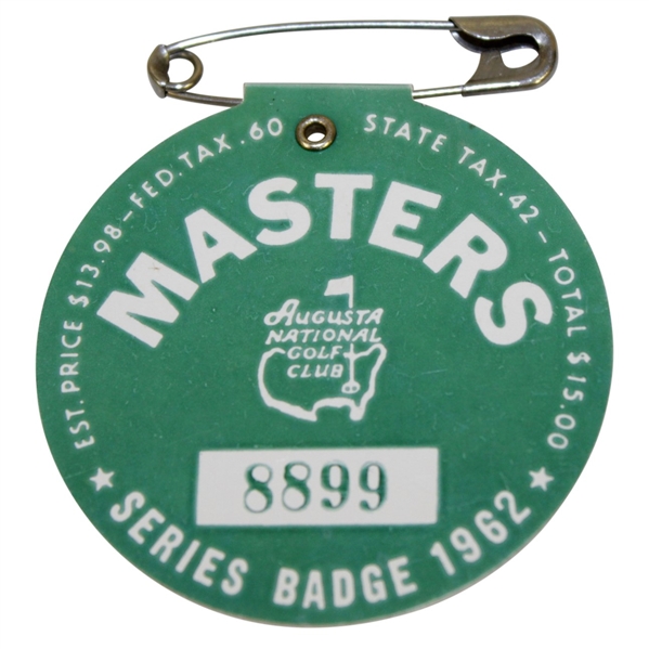 1962 Masters Tournament Badge #8899 - Arnold Palmer Winner