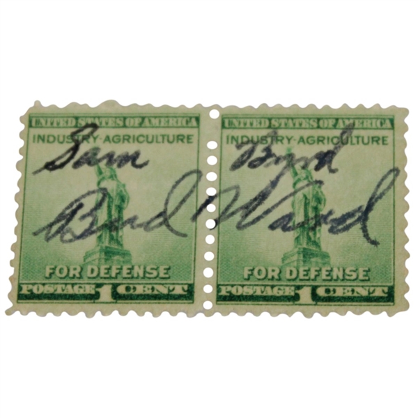 Bud Ward & Sam Byrd Signed Pair of 1 Cent Postage Stamps JSA ALOA