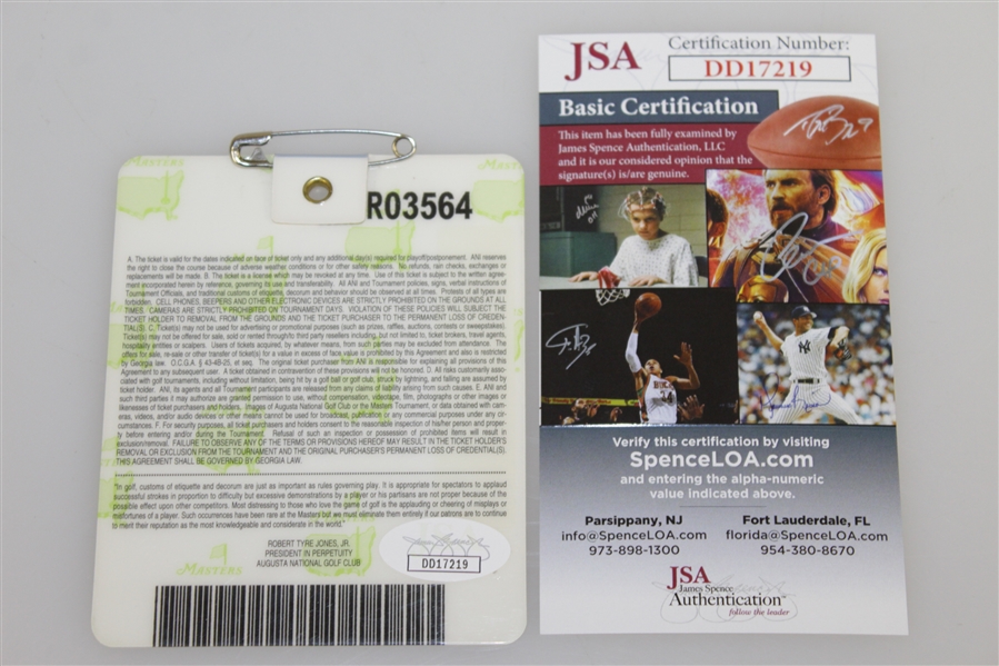 Zach Johnson Signed 2007 Masters Tournament Series Badge #R03564 JSA #DD17219