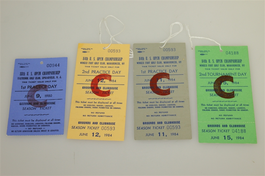 US Open Ticket/Badge Lot - 1964, 1966, 1969-1970, 1975, 1976, 1978, 1976, 1980, & 1984 