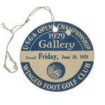 1929 US Open at Winged Foot Friday Gallery Ticket with Original String - Bobby Jones Winner!