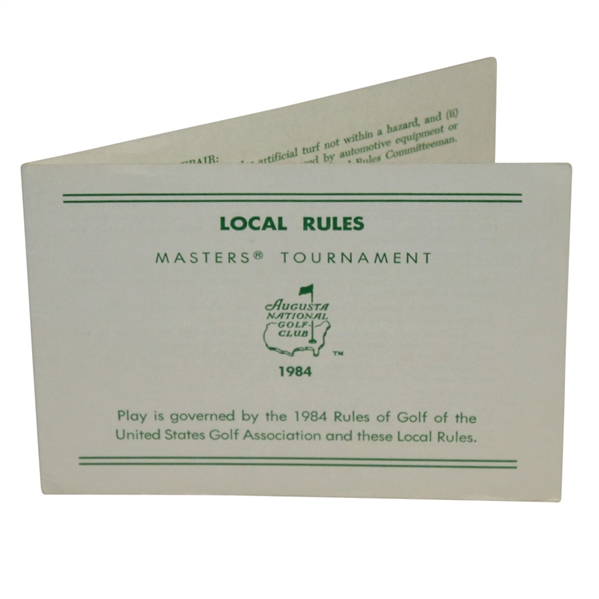 1984 Augusta National Golf Club Masters Tournament USGA Local Rules Card