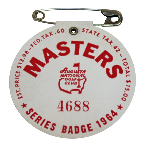 1964 Masters Tournament Series Badge #4688 - Palmer's 4th & Final Green Jacket!