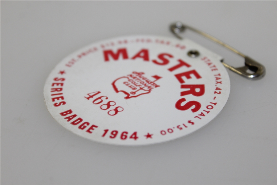 1964 Masters Tournament Series Badge #4688 - Palmer's 4th & Final Green Jacket!
