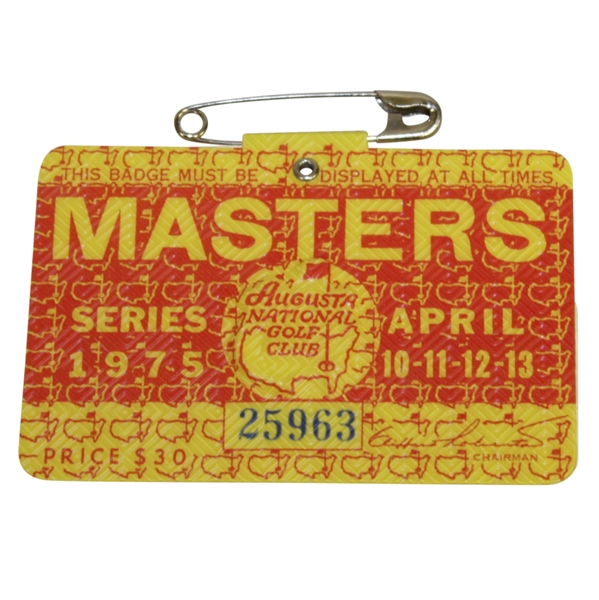 1975 Masters Tournament Series Badge #25963 - Jack Nicklaus' 5th Green Jacket