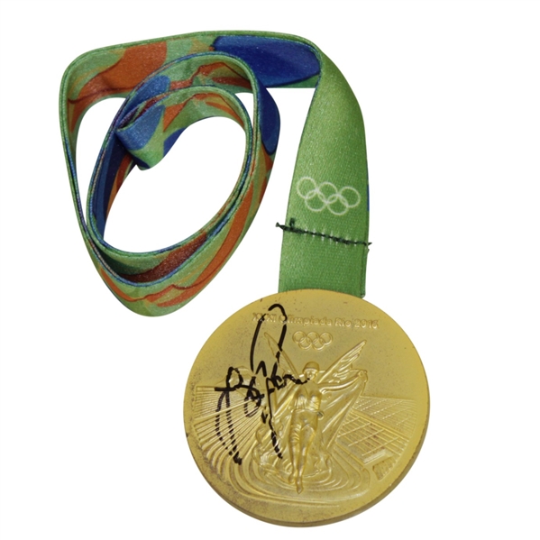 Justin Rose Winner Signed Replica 2016 Rio Olympics Gold Medal with Ribbon JSA ALOA