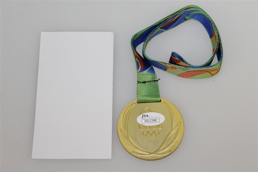 Justin Rose Winner Signed Replica 2016 Rio Olympics Gold Medal with Ribbon JSA ALOA