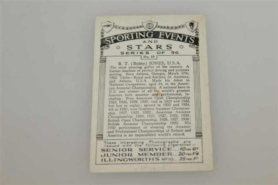 1935 R.T. (Bobby) Jones Sporting Events & Stars Cigarette Card #19 - J.A. Pattreuiouex