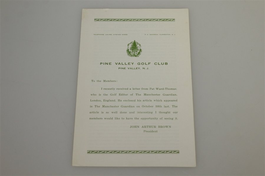 Pine Valley Golf Club Member Pamphlet, Dormitory Quiet Info Card, & USGA Golf Journal