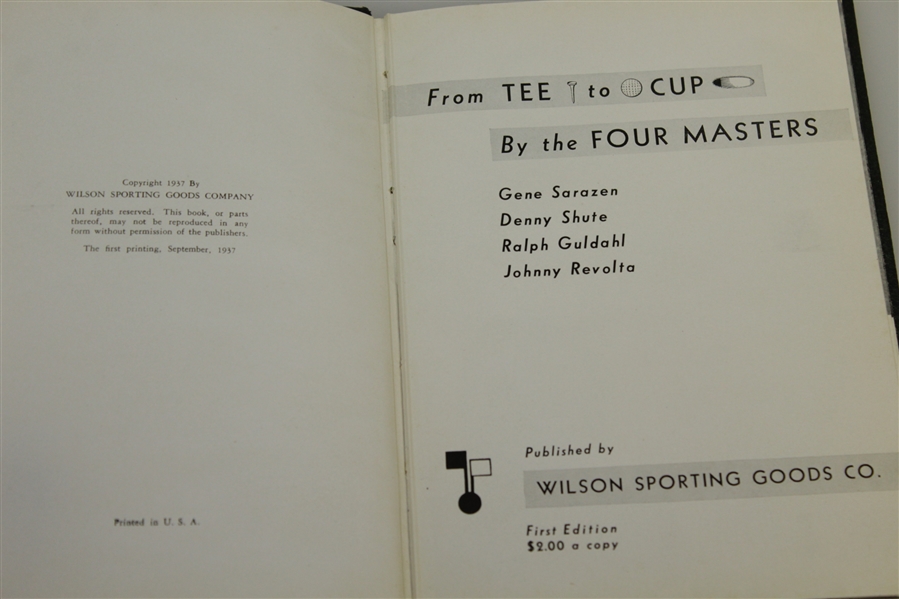 'From Tee to Cup by the Four Masters' 1937 1st Edition 1st Printed with Facsimile Guldahl Signature