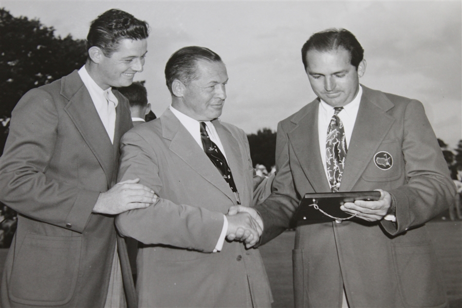 Claude Harmon Receiving Masters Winner Plaque from Bobby Jones with Cary Middlecoff - Photo