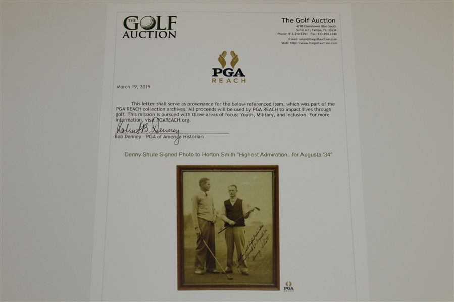 Denny Shute Signed Photo to Horton Smith Highest Admiration...for Augusta '34 JSA ALOA