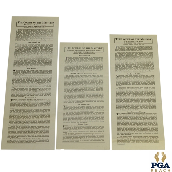 Three The Course of the Masters Articles by Robert T. (Bobby) Jones, Jr. about Augusta National