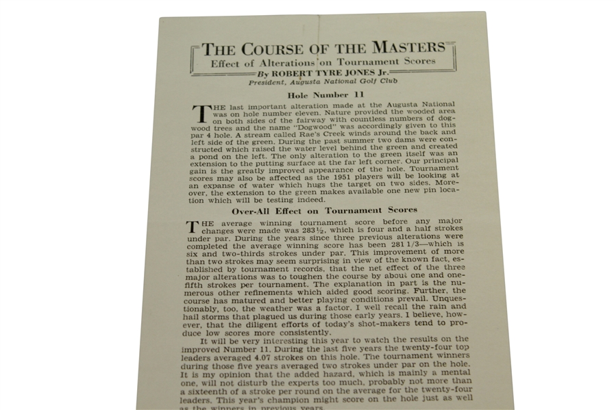 Three The Course of the Masters Articles by Robert T. (Bobby) Jones, Jr. about Augusta National