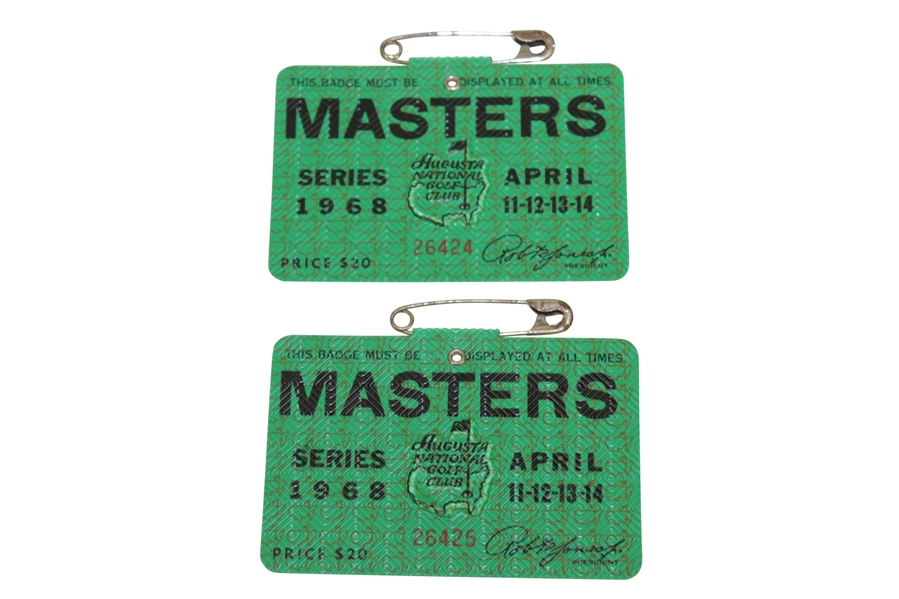 1968 Masters Tournament Items - 1968 Series Badge (x2), Records Pamphlet, & Records Booklet