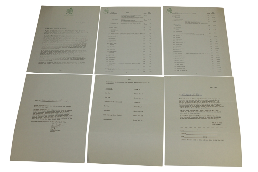 1966 Masters Items - Badge, Spec Guide, Records Pamphlet & Booklet, Pairing Sheets, & Misc Correspondence