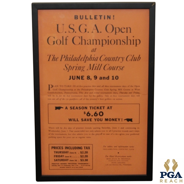 1939 US Open Championship at Philadelphia Country Club Ticket Poster - Byron Nelson Winner 15 x 24