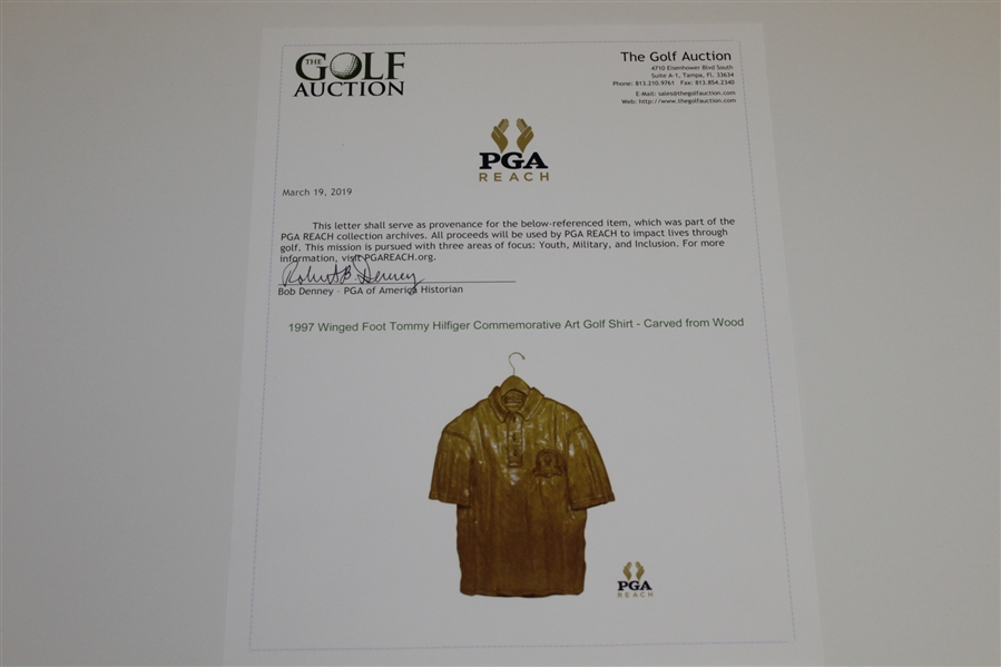 1997 Winged Foot Tommy Hilfiger Commemorative Art Golf Shirt - Carved from Wood