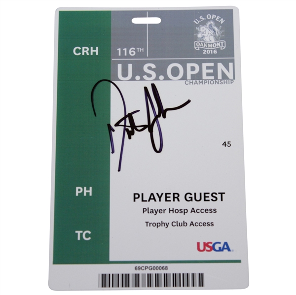 Dustin Johnson Signed 2016 US Open at Oakmont Player Guest Badge JSA #DD17440