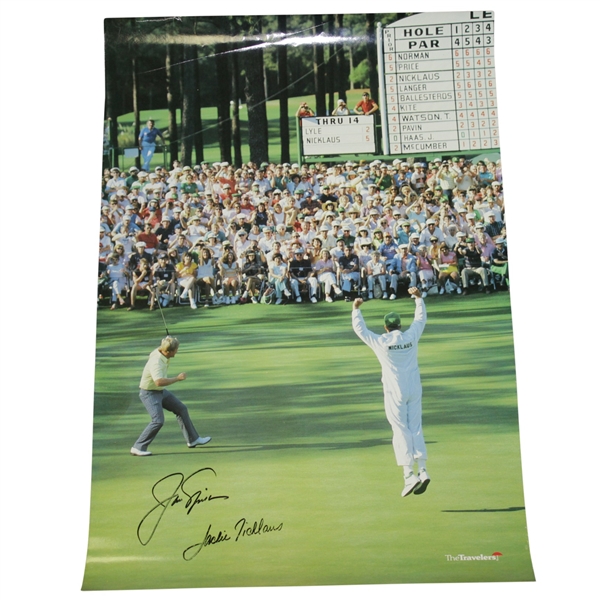 Jack Nicklaus & Jackie Nicklaus Signed Masters Made Putt 'The Travelers' Poster JSA ALOA