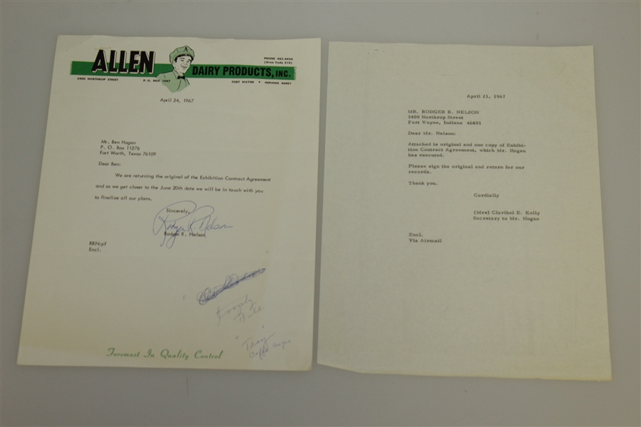 Ben Hogan Signed 1967 Exhibition Contract Agreement with Supporting Paperwork JSA ALOA