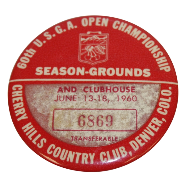 1960 US Open at Cherry Hills Club Grounds/Clubhouse Badge #6869 - Palmer Win!
