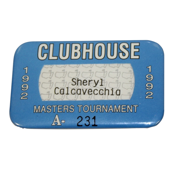 1992 Masters Tournament Clubhouse Badge #A-231 Issued to Sheryl Calcavecchia