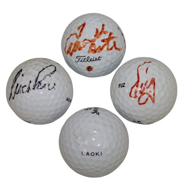 Fuzzy, Kite, & Price Signed Personal Used Golf Balls with Aoki Used Golf Ball JSA ALOA