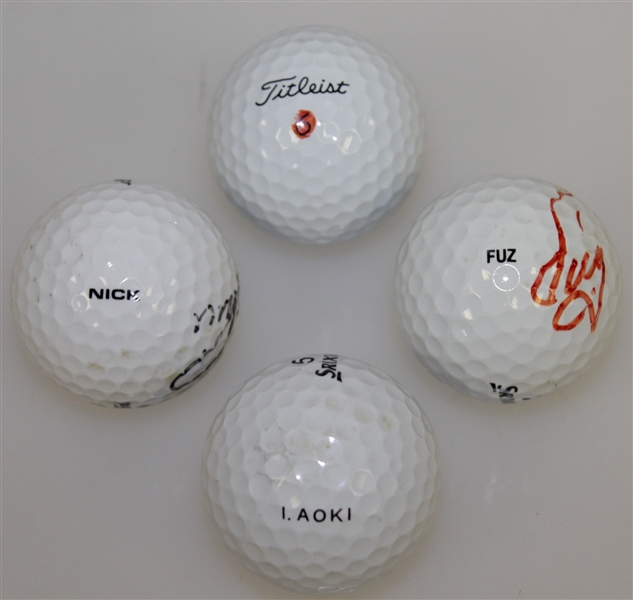 Fuzzy, Kite, & Price Signed Personal Used Golf Balls with Aoki Used Golf Ball JSA ALOA